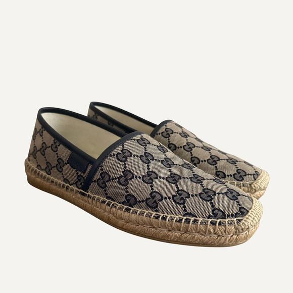 Size 7US - Gucci Unisex GG Canvas Leather Espadrilles Beige